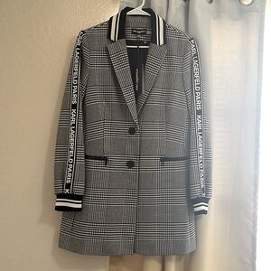 Plaid Topper Jacket, Cotton/Polyester, Black and White.